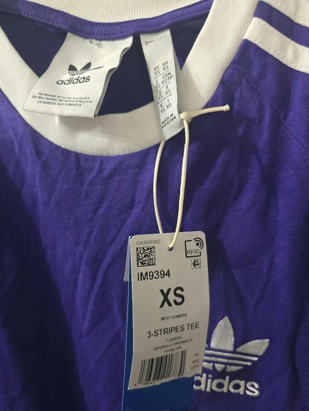 adidas Vintage Style Purple Short Sleeve Trefoil Tee with White Stripes NWT XS